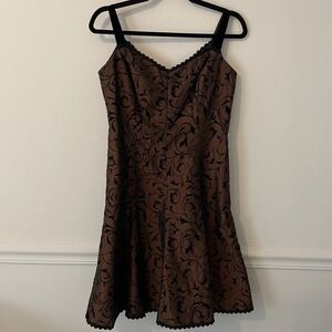 VTG Evan Picone Velvet Burnout Dress Brown 6 Petite Whimsigoth Fairy Grunge Y2K